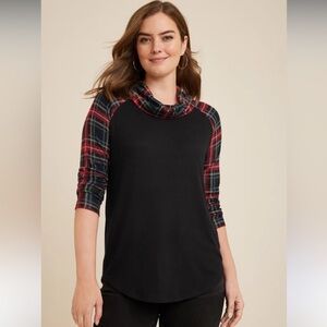 Maurices cowl neck plaid fleece lightweight sweater NWT